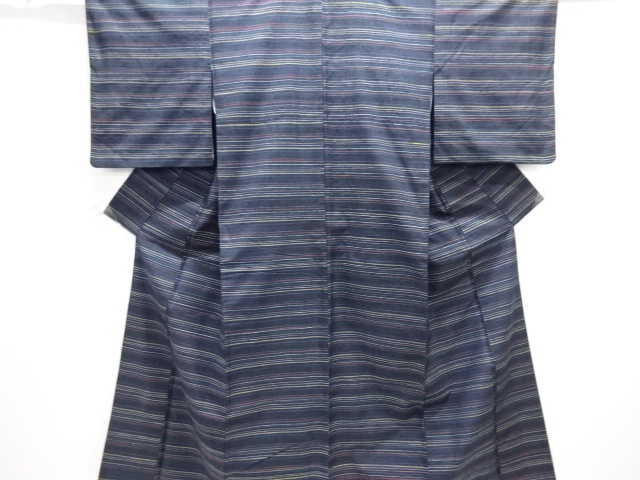 JAPANESE KIMONO / ANTIQUE KIMONO / SILK / MAWATA TSUMUGI / WOVEN STRIPE